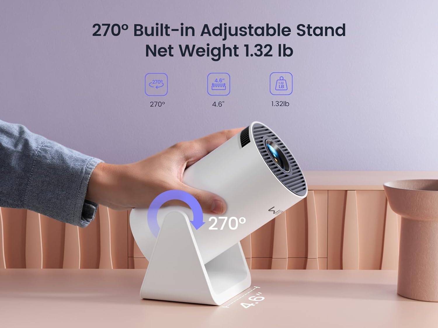 Mini Projector Auto Keystone Short Throw 15000 Lumen WiFi Bluetooth Portable Phone Projector 4K Full HD 1080P Supported  Rotatable Outdoor Home Cinema Video Projector for TV Stick PS5