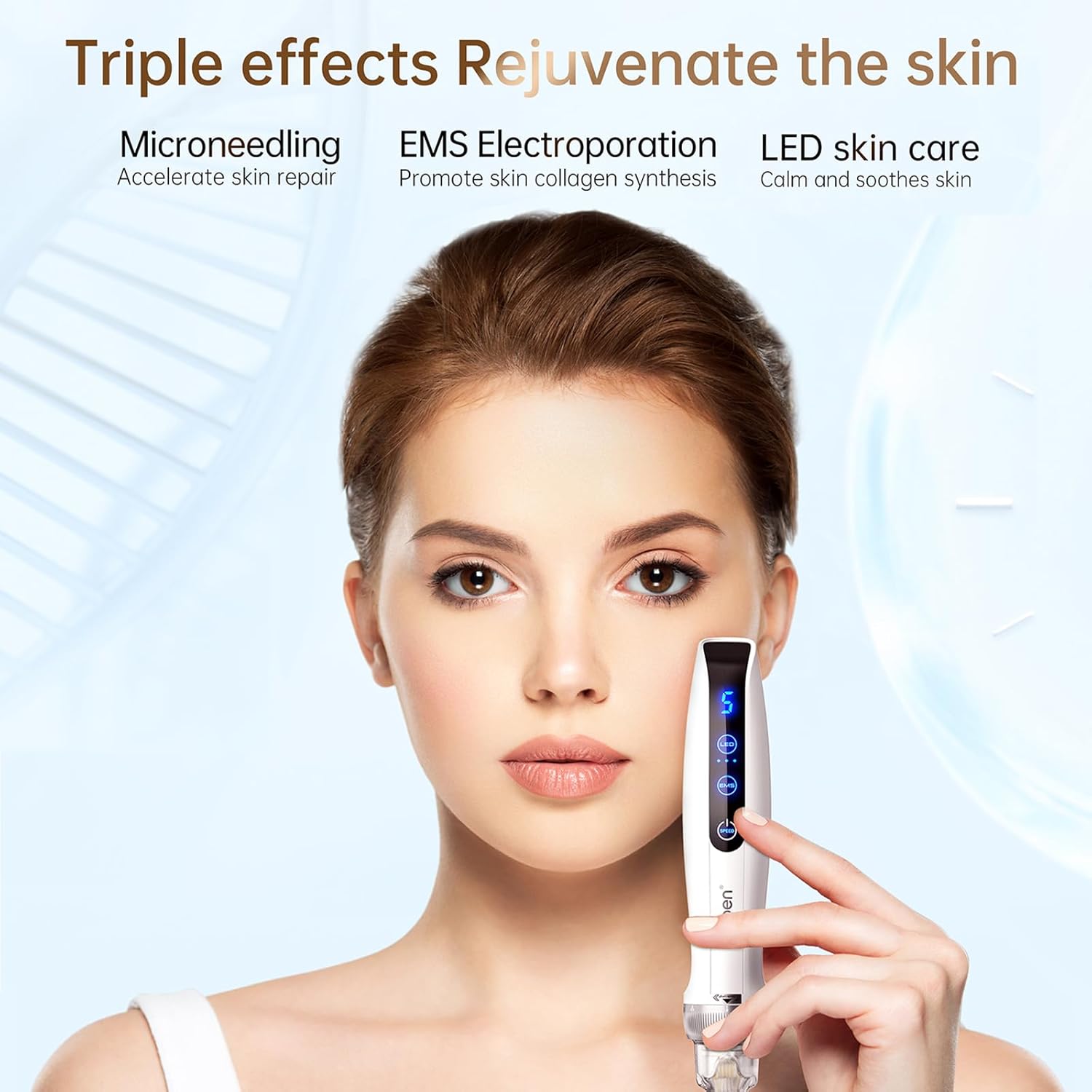 Professional Microneedling Bio Pen Q2 All in 1 Beauty Tool with Micro Needles EMS Electroporation LED Therapy Smart Wireless Electric Micro Needle Pen with Touch Screen Intelligent Sensor Base