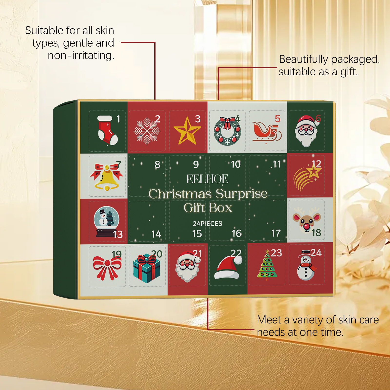 Christmas Advent Calendar Makeup Set 24 Days Countdown Calendar Beauty Face Skin Care Products Holiday Surprise Blind Box Birthday Xmas Gift Women Girls