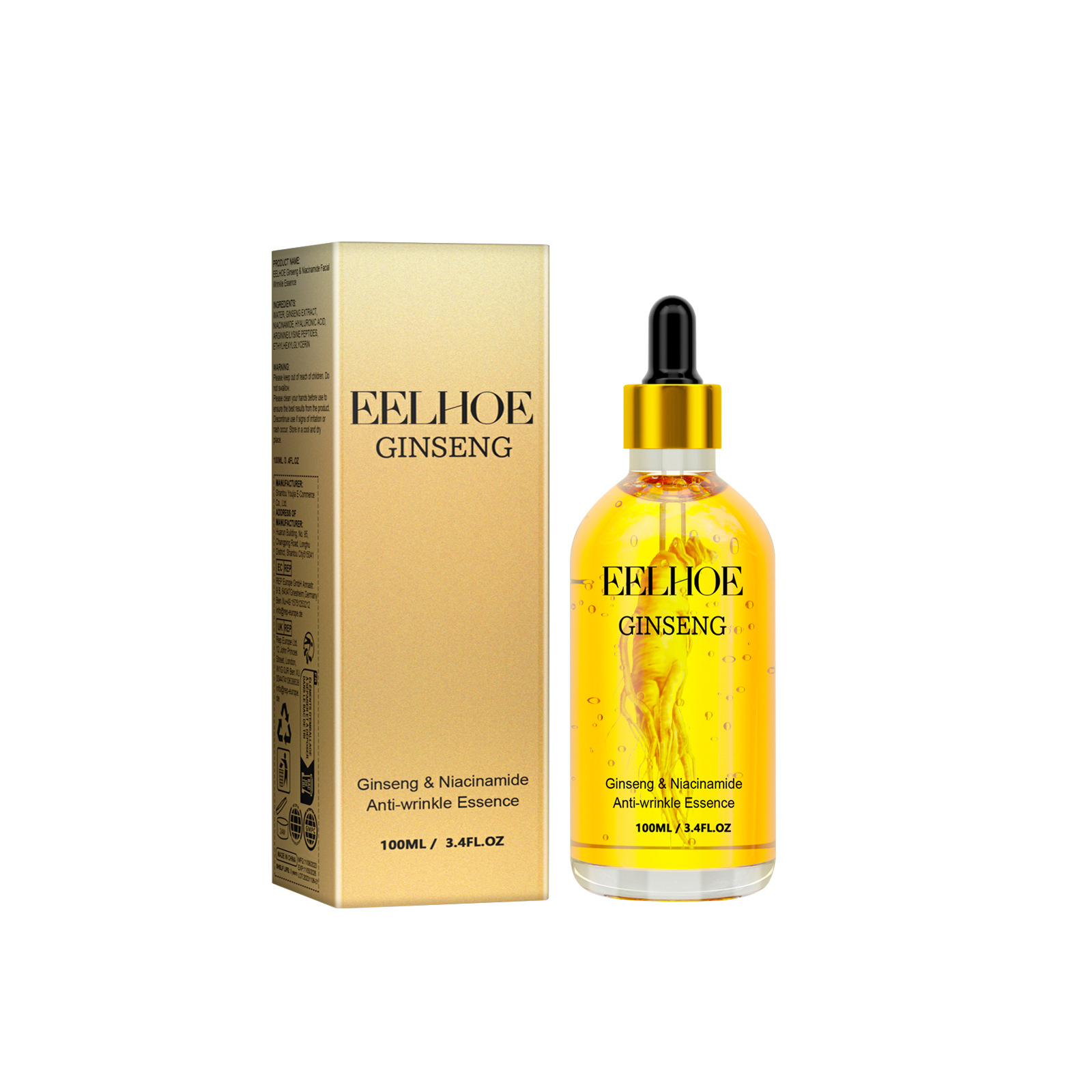 ELHOE Ginseng Essence Facial Serum for Skin Tightening Rejuvenate the Face Moisturing Nourishing Nicotinamide Hyaluronic Acid Facial Serum 100ml