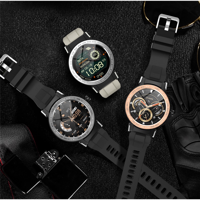 (Black) Smart Watch Men Women Full Touch Fitness Heart Rate Blood Oxygen Monitor Bracelet GPS Tracker Bracelet