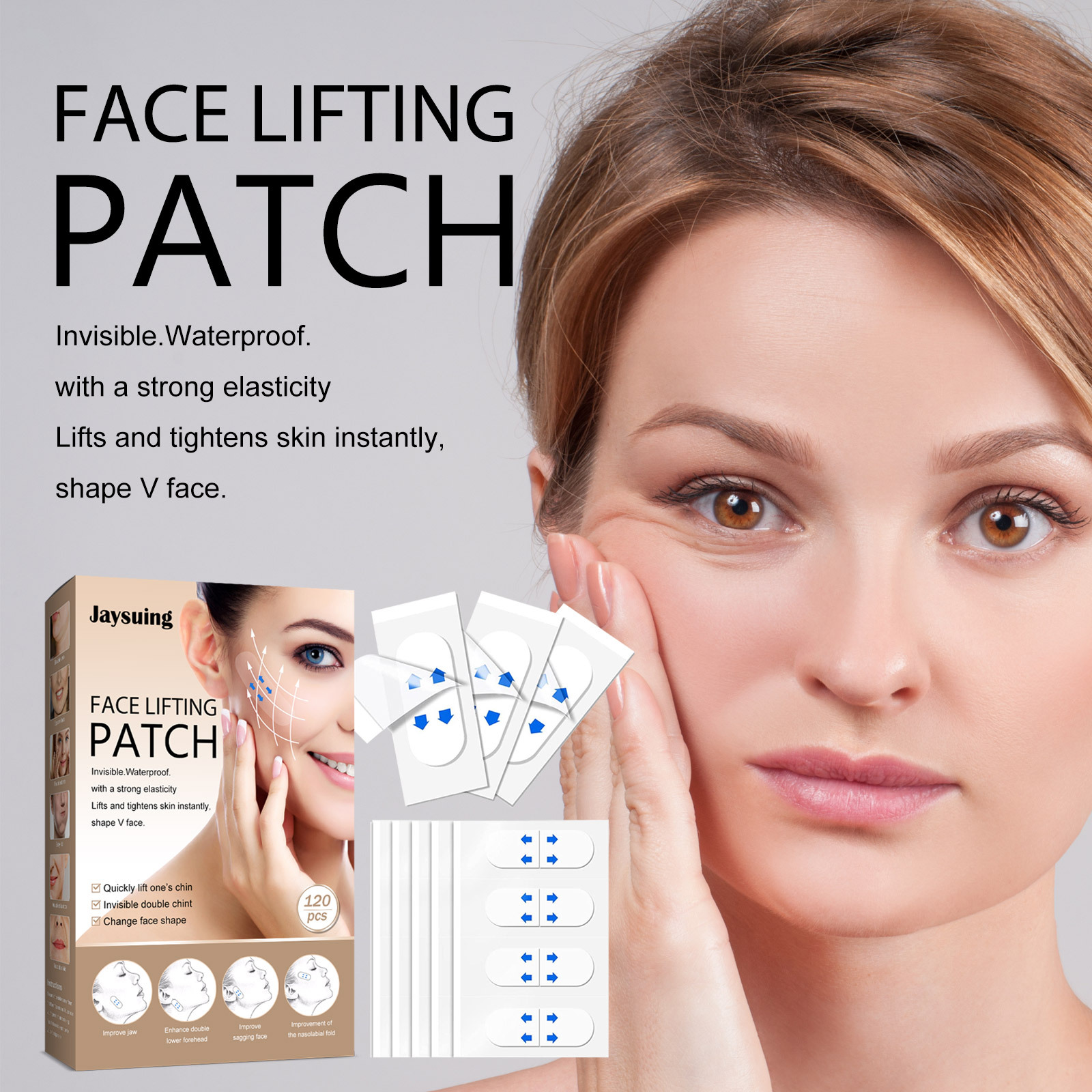 120pcs Invisible Face Stickers Transparent Thin Face Patche Double Chin Lift Tools V Shape Face Wrinkle Sagging Skin Tape Facelifting Patch Gifts