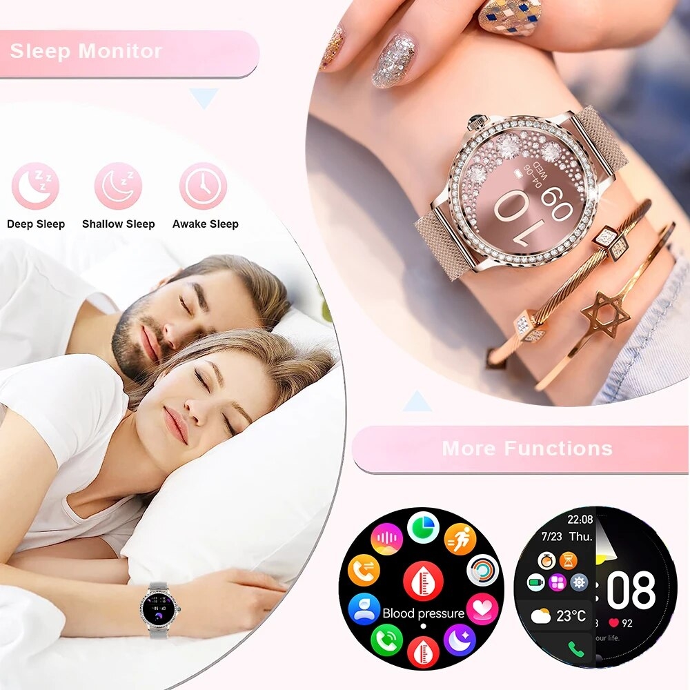 Rosegold Smart Watch For Lady Bluetooth Call Fitness Women Smartwatch DIY Dials