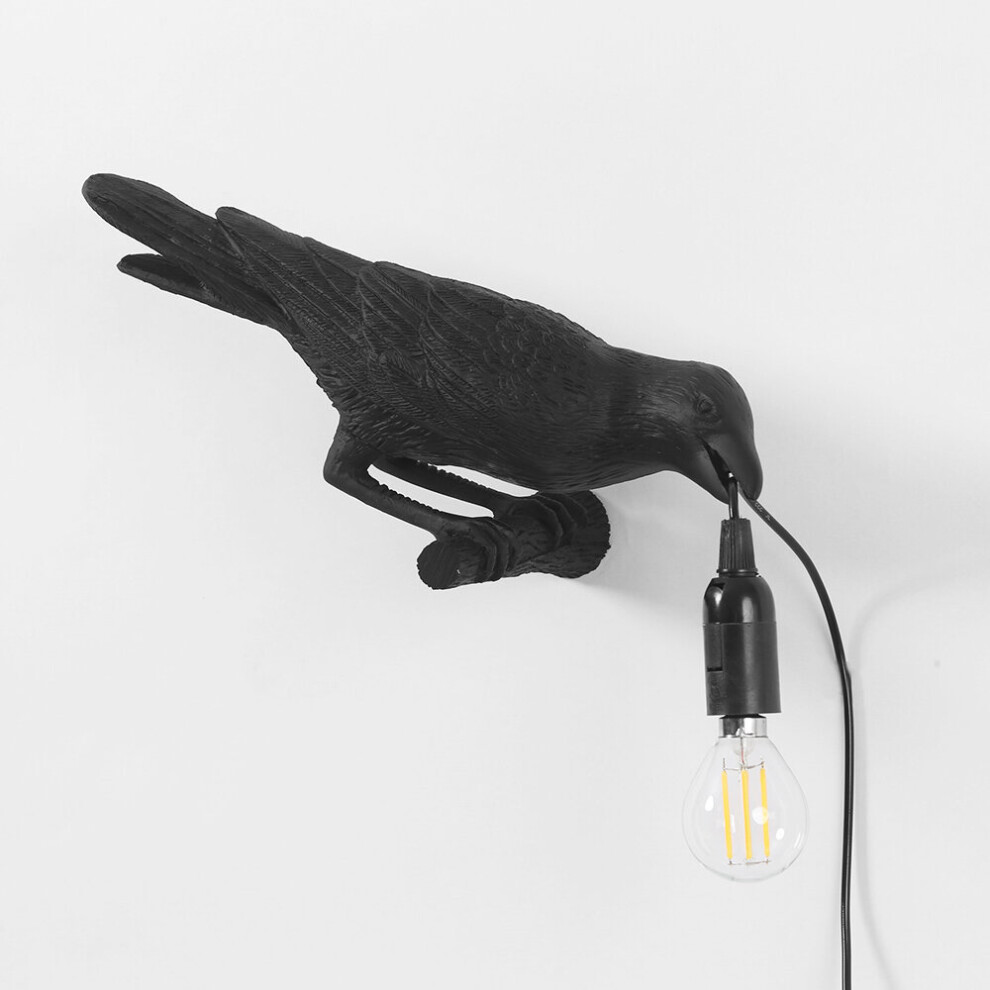 (Black wall lamp on the left) Bird Table Lamps Resin Crow Desk Lamp Bedroom Wall Sconce Light