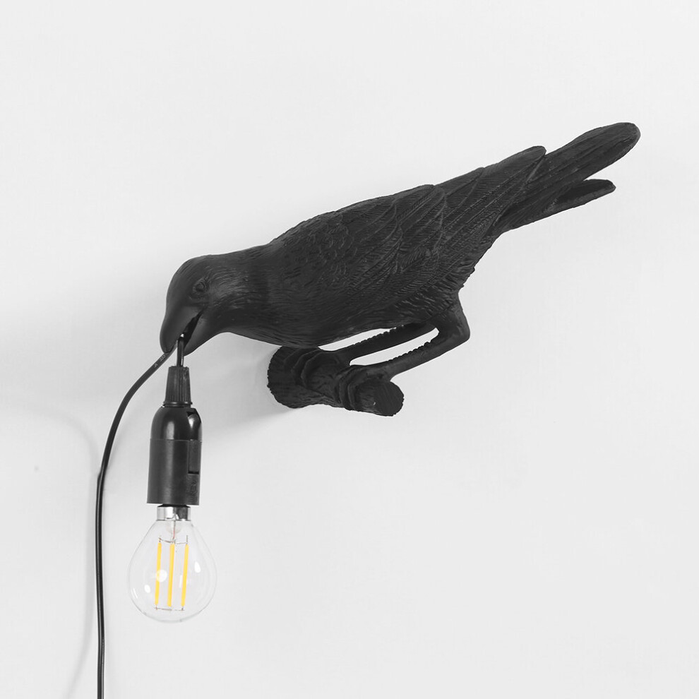 (Black wall lamp on the left) Bird Table Lamps Resin Crow Desk Lamp Bedroom Wall Sconce Light