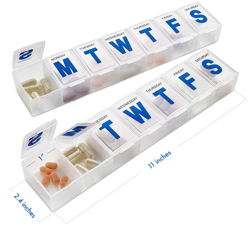 (1PC) Portable Medicine Box Mini Pill Case Long Strip 7 Grids 7 Day Pill Box Small Fish Oil Storage Box Weekly Administration Container