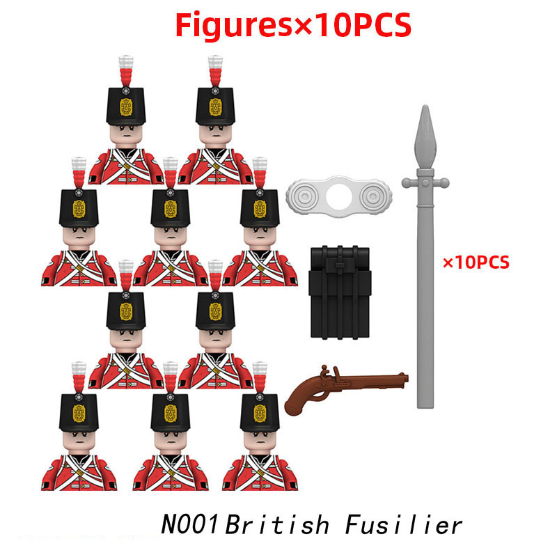 (Style E) Military Soldiers Building Blocks WW2 Napoleonic Wars Army Mini Figures French British Fusilier Rifles Weapons Toys For Kids