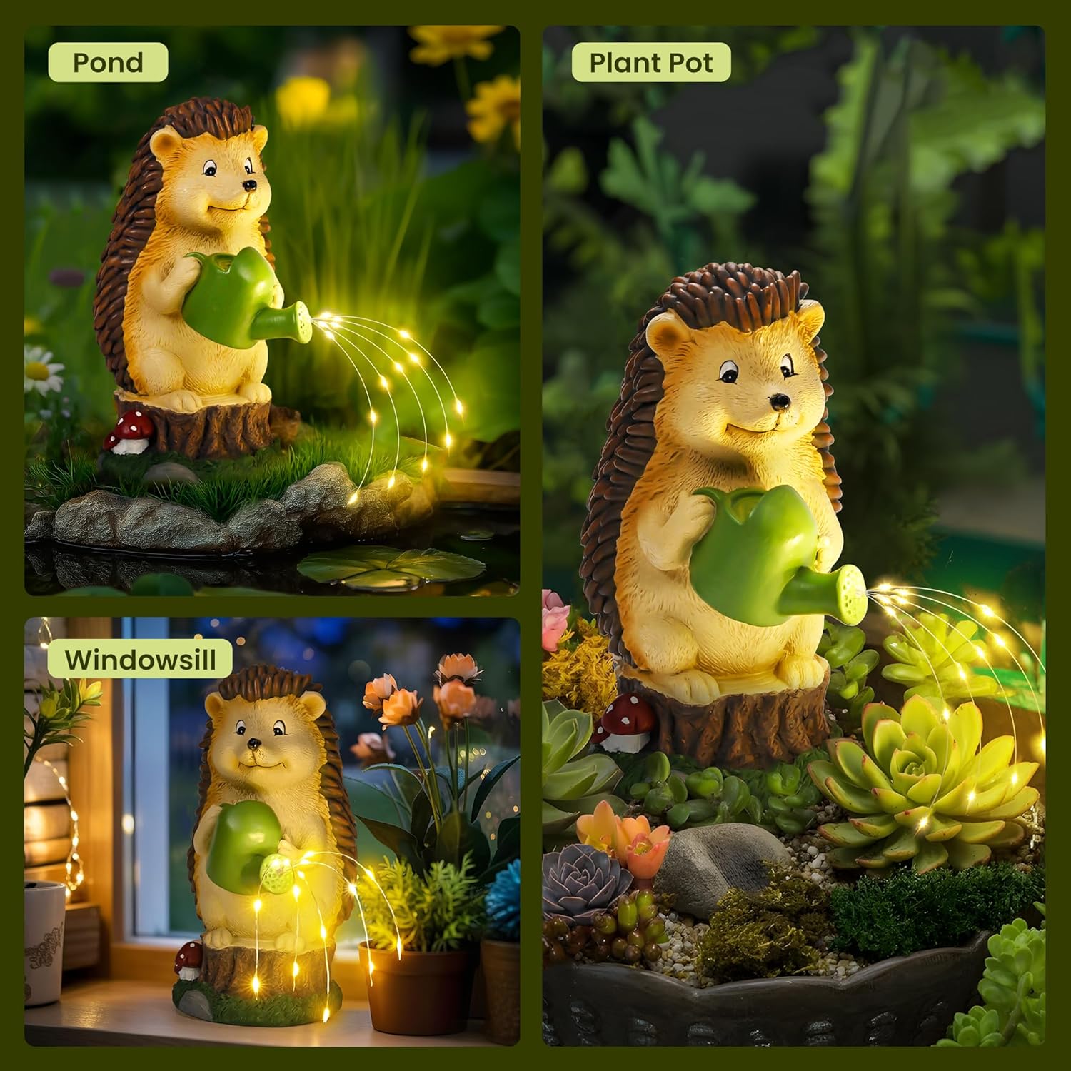 (Hedgehog Water Kettle) Hedgehog Garden Ornaments Outdoor, Unique Gifts for Mum, Gifts Waterproof Solar Lantern Garden Statue Decorations for Patio Yard