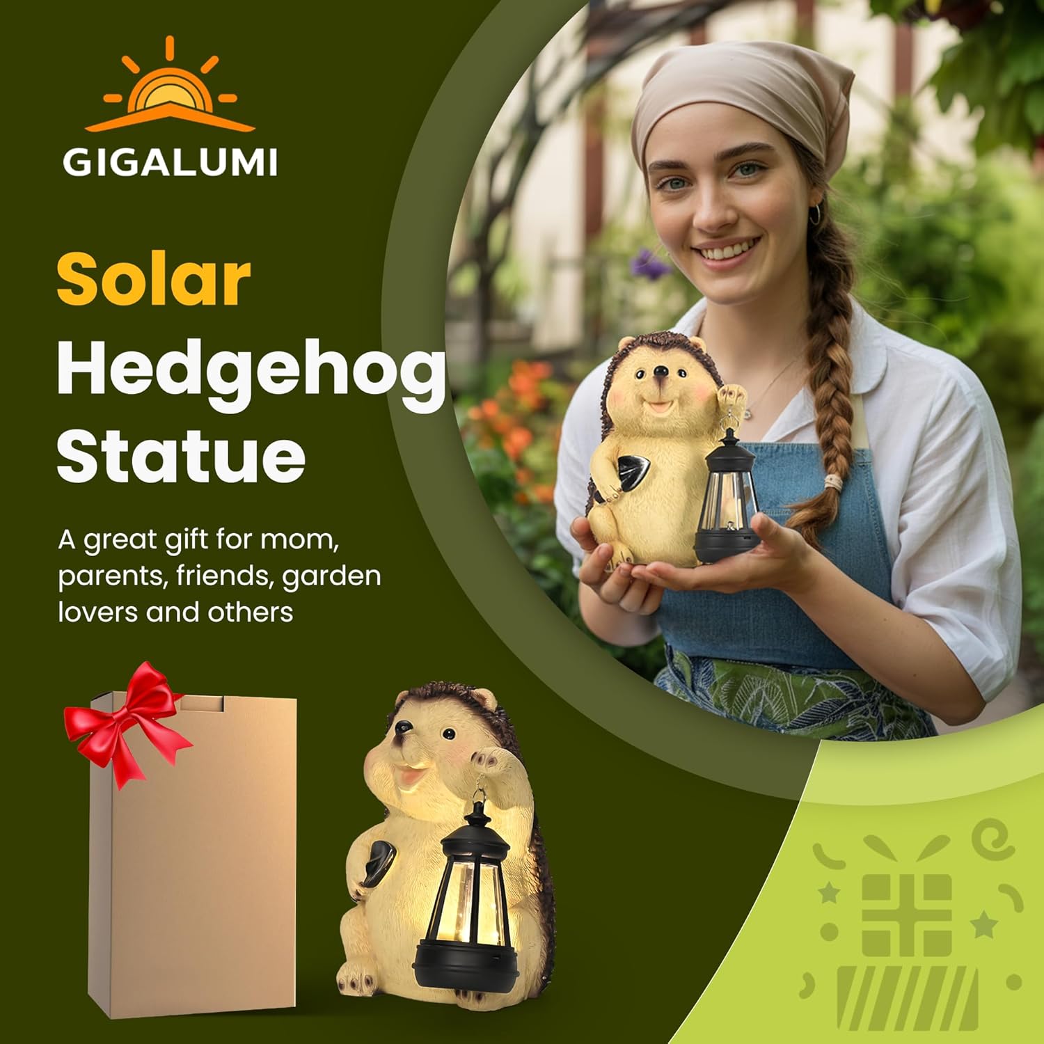 (Hedgehog Water Kettle) Hedgehog Garden Ornaments Outdoor, Unique Gifts for Mum, Gifts Waterproof Solar Lantern Garden Statue Decorations for Patio Yard