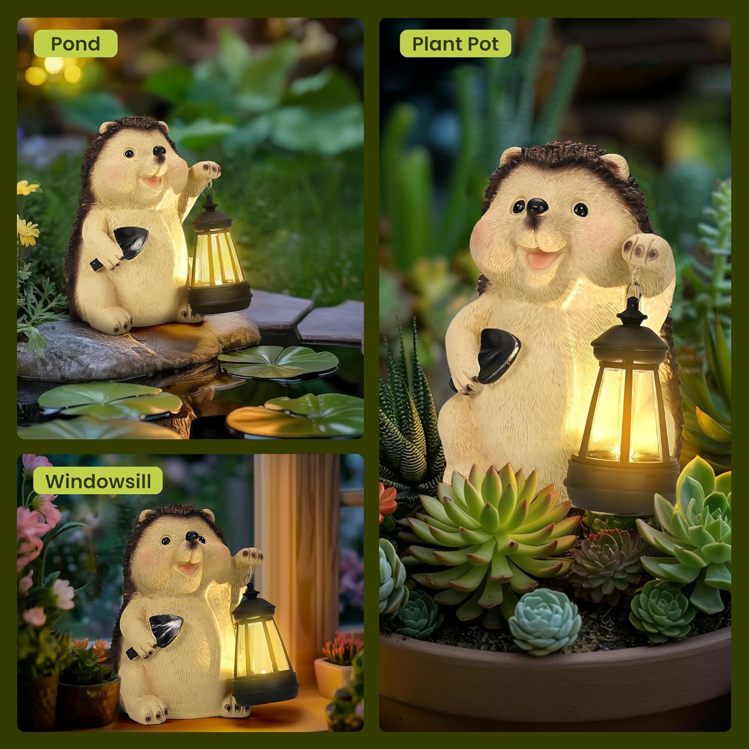(Hedgehog Water Kettle) Hedgehog Garden Ornaments Outdoor, Unique Gifts for Mum, Gifts Waterproof Solar Lantern Garden Statue Decorations for Patio Yard