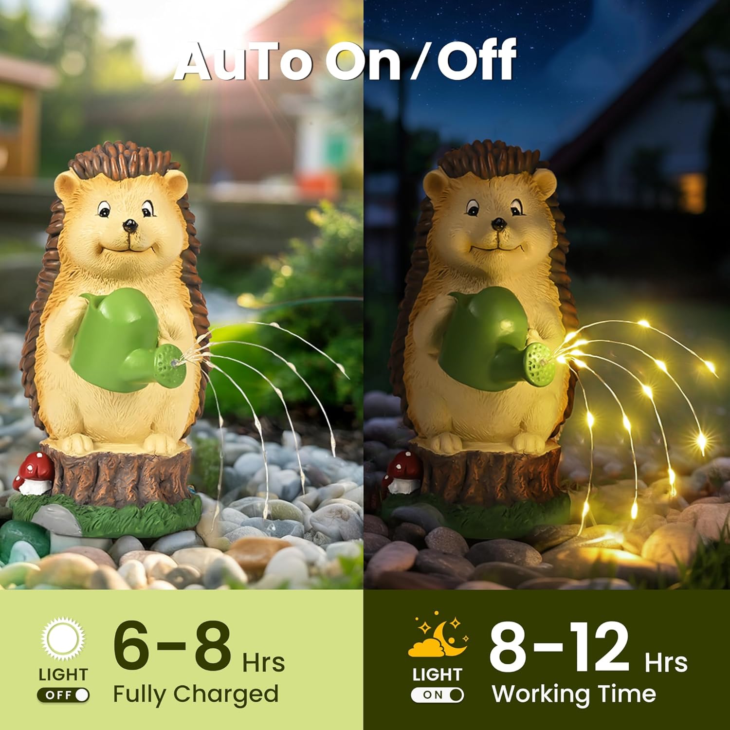 (Hedgehog Water Kettle) Hedgehog Garden Ornaments Outdoor, Unique Gifts for Mum, Gifts Waterproof Solar Lantern Garden Statue Decorations for Patio Yard