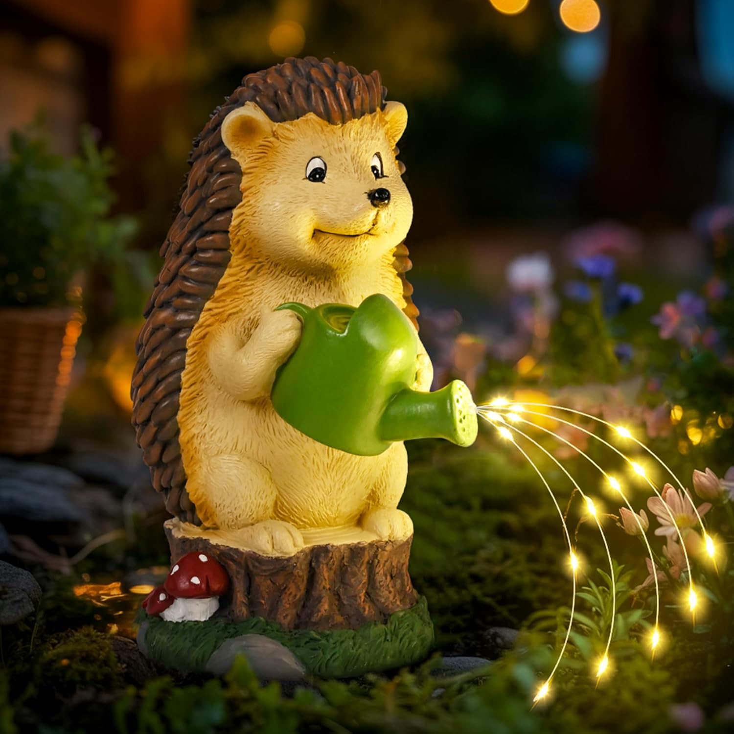 (Hedgehog Water Kettle) Hedgehog Garden Ornaments Outdoor, Unique Gifts for Mum, Gifts Waterproof Solar Lantern Garden Statue Decorations for Patio Yard
