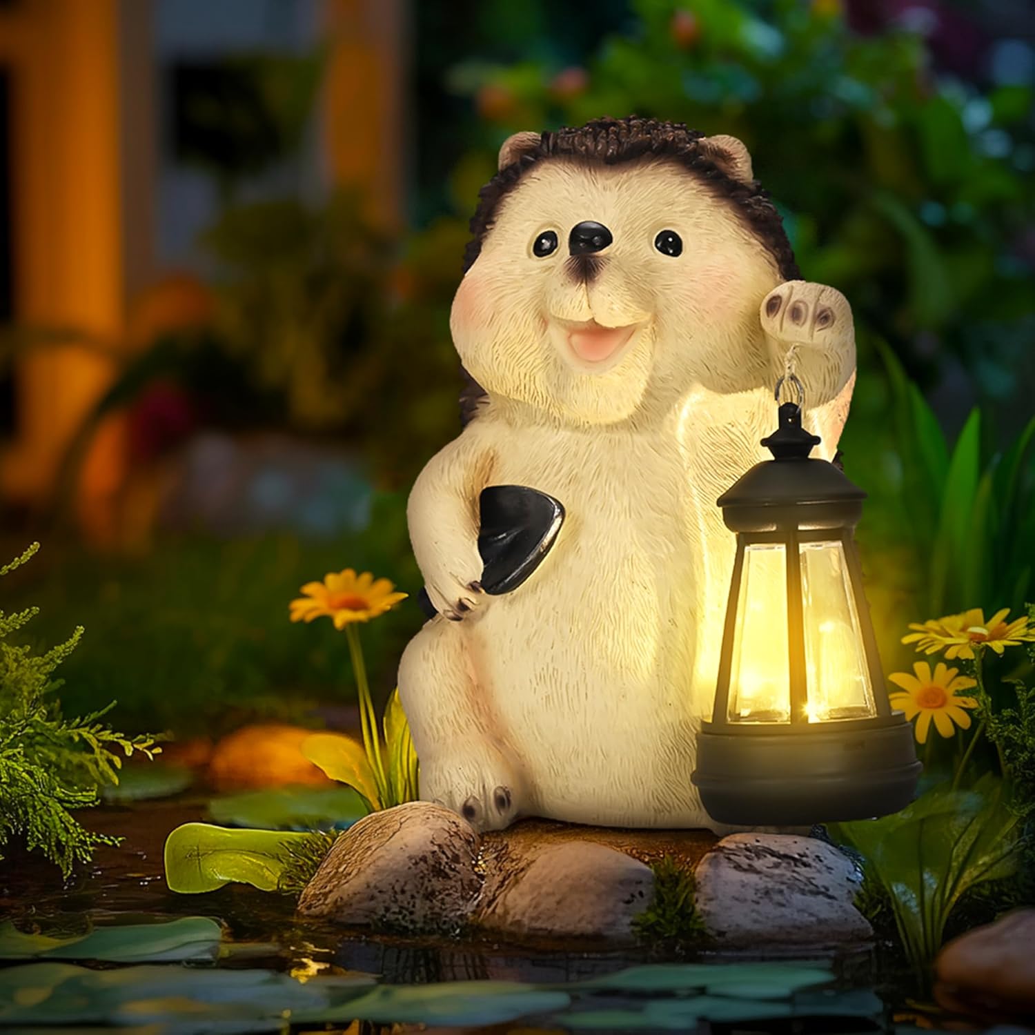 (Hedgehog Water Kettle) Hedgehog Garden Ornaments Outdoor, Unique Gifts for Mum, Gifts Waterproof Solar Lantern Garden Statue Decorations for Patio Yard