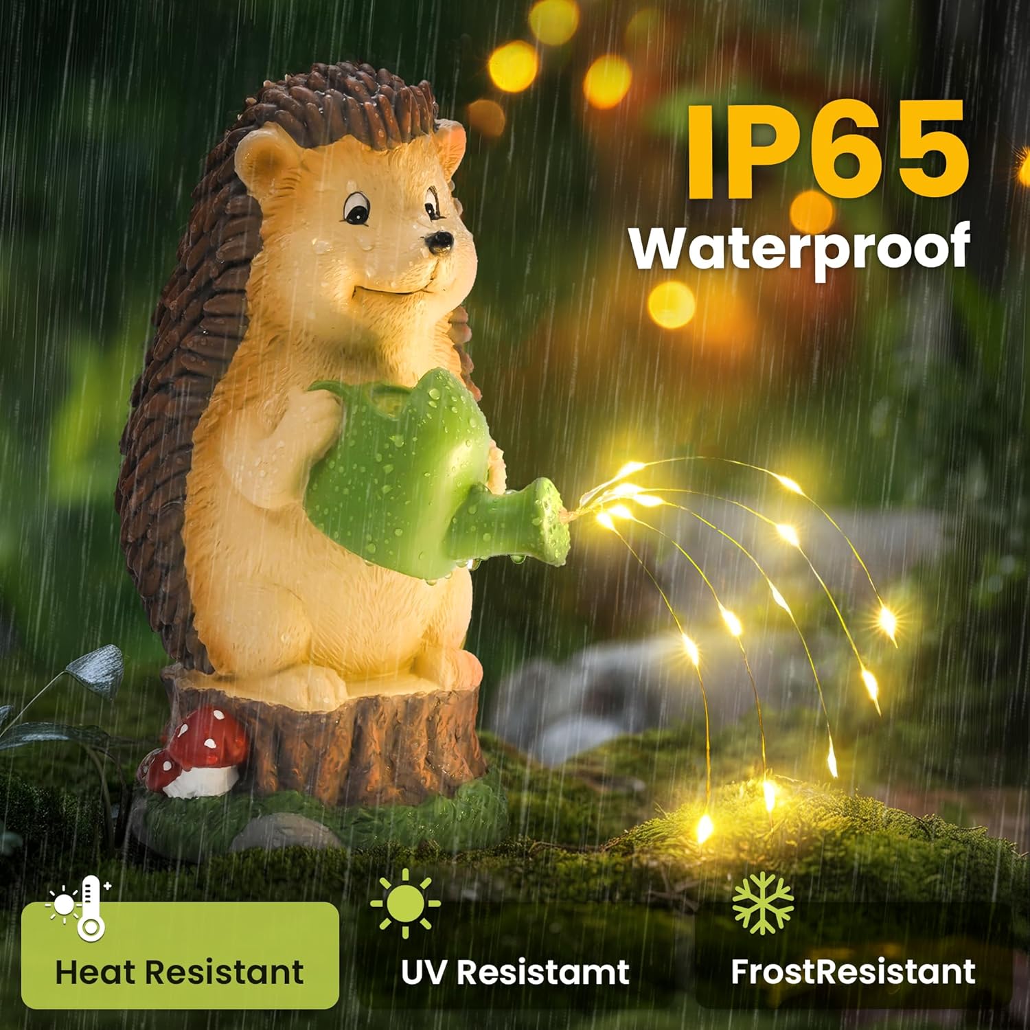 (Hedgehog Water Kettle) Hedgehog Garden Ornaments Outdoor, Unique Gifts for Mum, Gifts Waterproof Solar Lantern Garden Statue Decorations for Patio Yard
