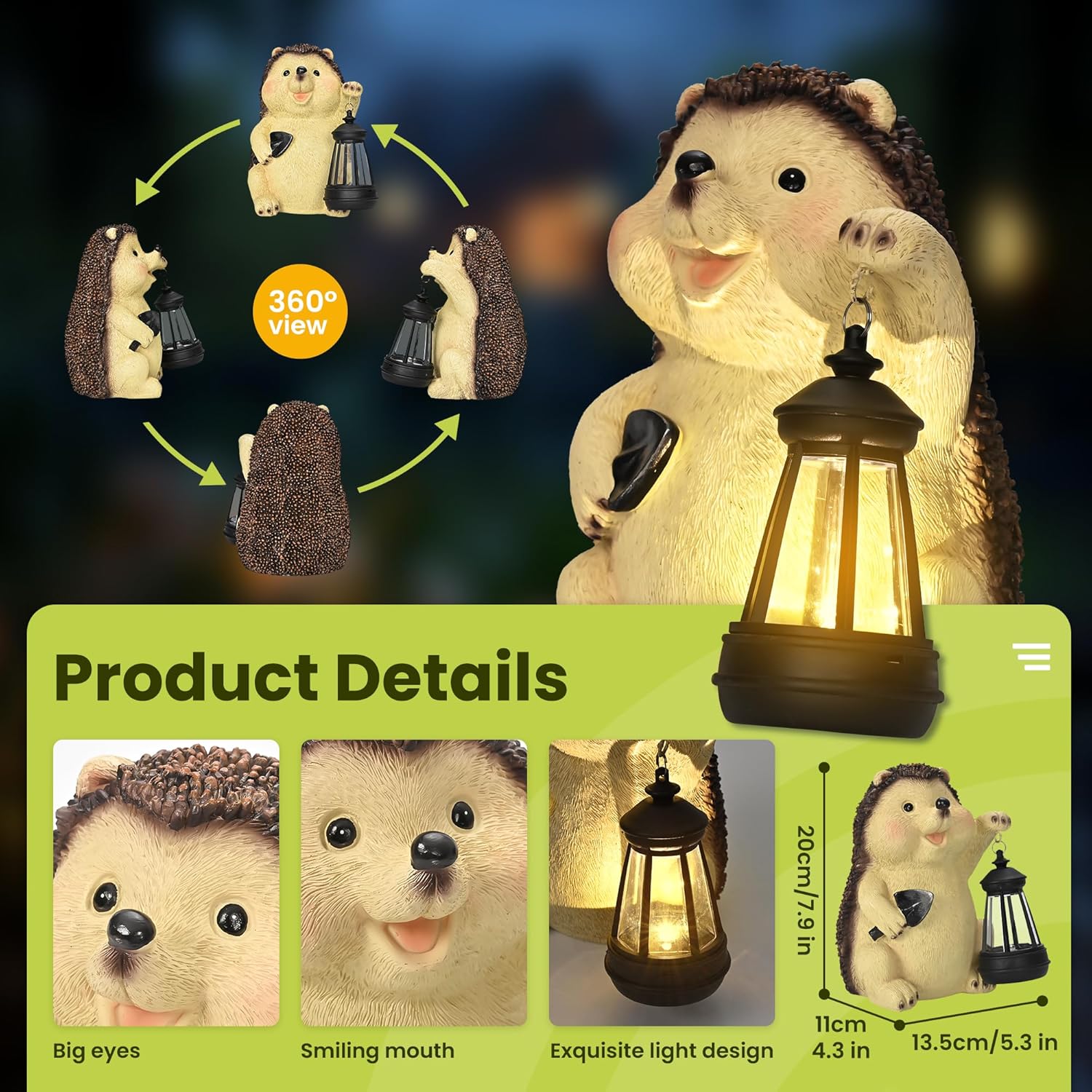 (Hedgehog Water Kettle) Hedgehog Garden Ornaments Outdoor, Unique Gifts for Mum, Gifts Waterproof Solar Lantern Garden Statue Decorations for Patio Yard