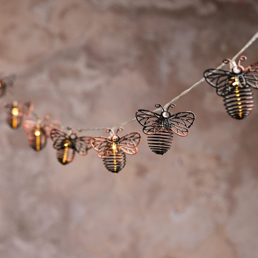 Metal Solar Bee Fairy Lights on 1.5m Clear Cable with Warm White LEDs Outdoor Garden String Lights for Patios Fences 