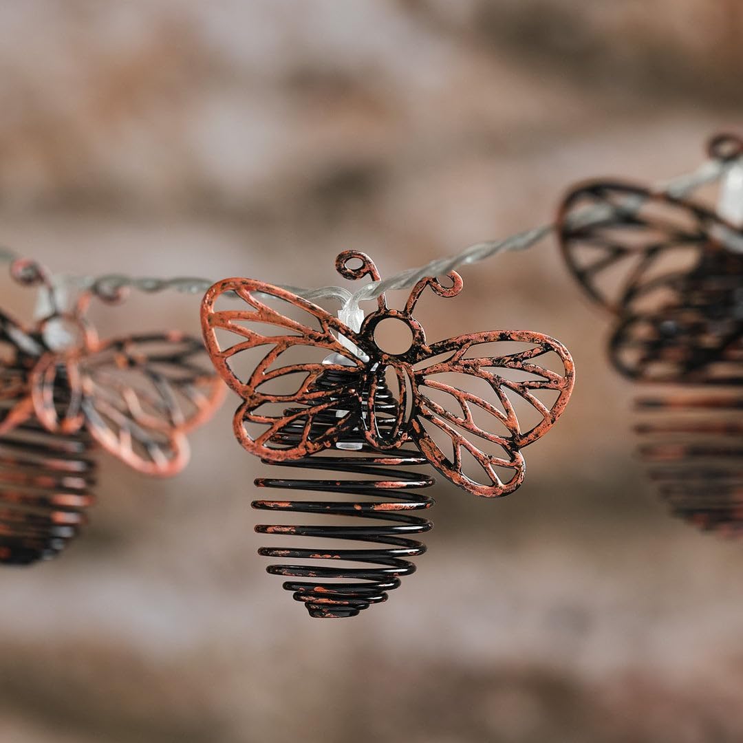 Metal Solar Bee Fairy Lights on 1.5m Clear Cable with Warm White LEDs Outdoor Garden String Lights for Patios Fences 