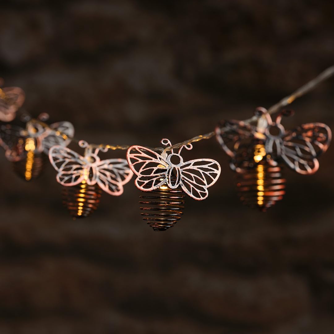Metal Solar Bee Fairy Lights on 1.5m Clear Cable with Warm White LEDs Outdoor Garden String Lights for Patios Fences 