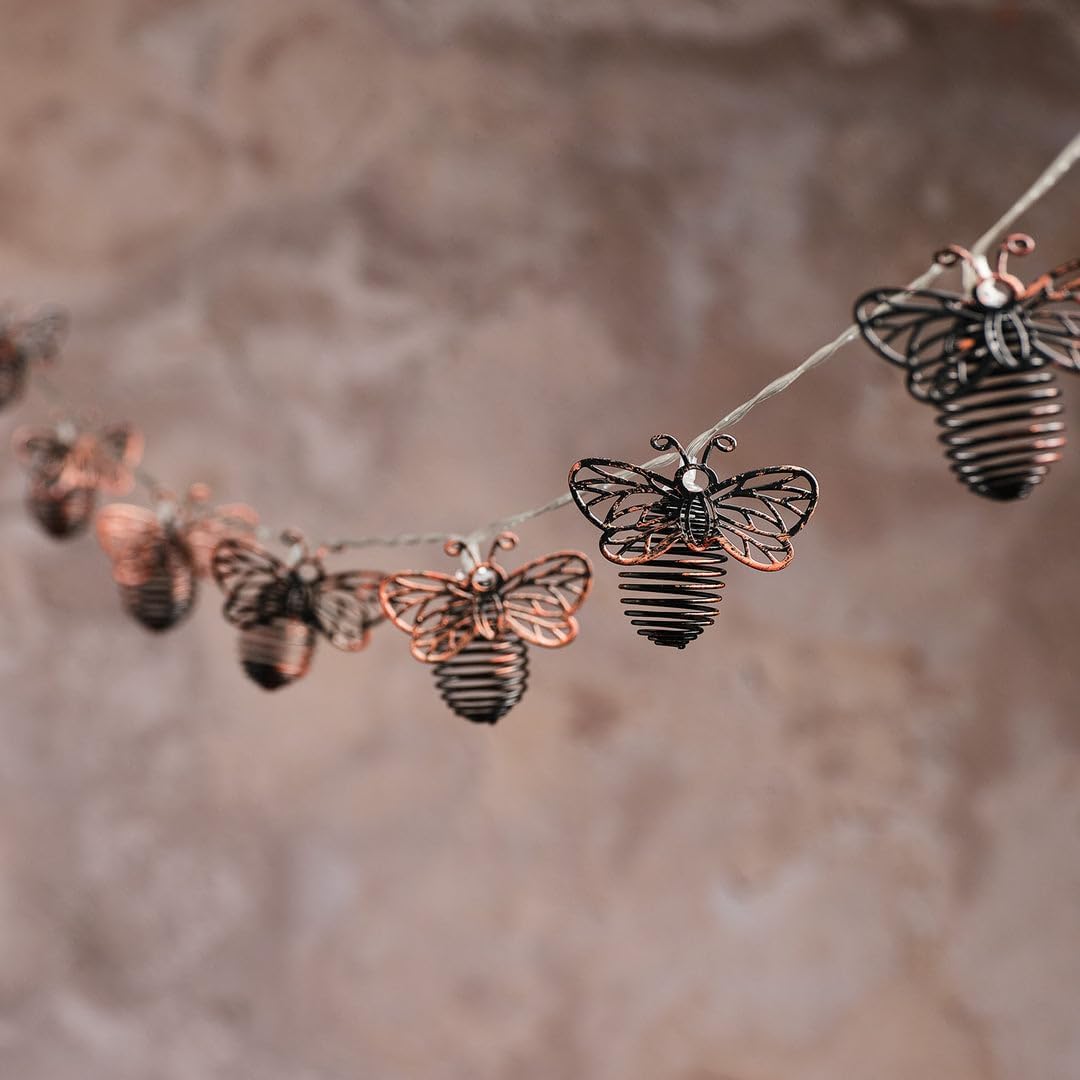 Metal Solar Bee Fairy Lights on 1.5m Clear Cable with Warm White LEDs Outdoor Garden String Lights for Patios Fences 