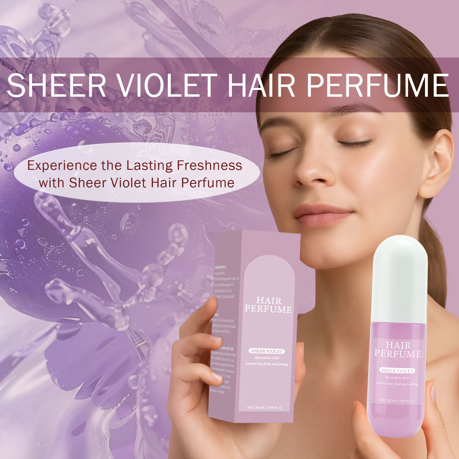 Violet Hair Perfume Spray Long Lasting Floral Fragrance For Hair Nourishing Daily Styling 50ml