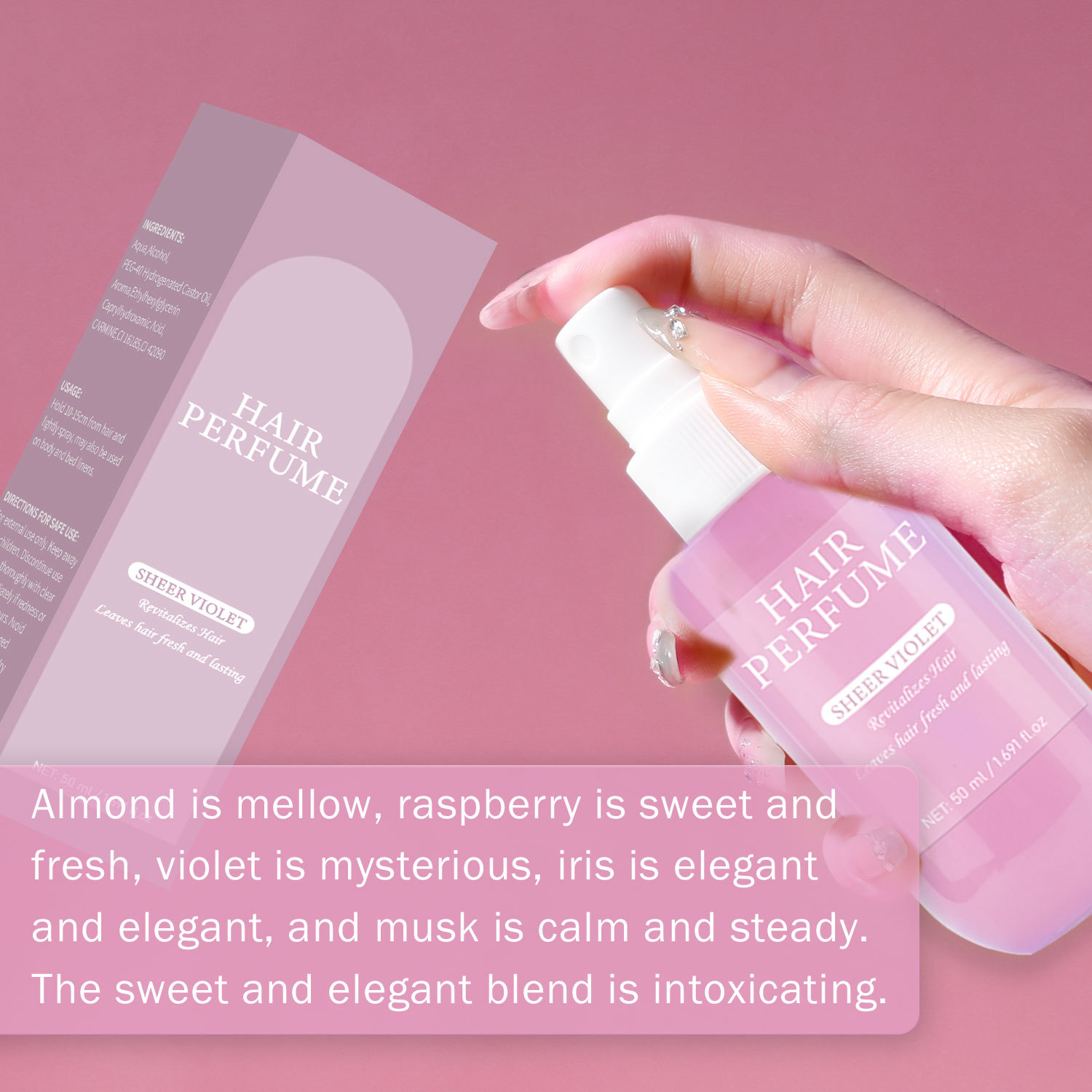 Violet Hair Perfume Spray Long Lasting Floral Fragrance For Hair Nourishing Daily Styling 50ml