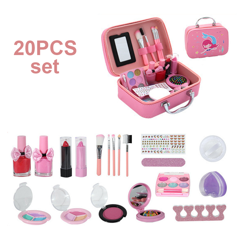Girls Real Makeup Kit Washable Princess Play Makeup Set Kids Toys Safe Non Toxic Girls Pretend Play Birthday for Kids Gifts