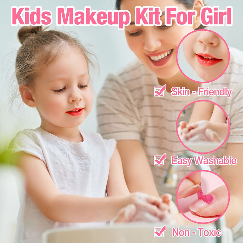 Girls Real Makeup Kit Washable Princess Play Makeup Set Kids Toys Safe Non Toxic Girls Pretend Play Birthday for Kids Gifts