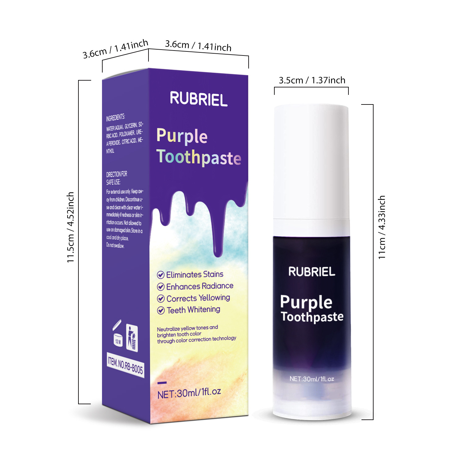 V34 Teeth Whitening Toothpaste Stain Removal Breath Freshening Oral Hygiene Daily Care Travel Tube 30ml