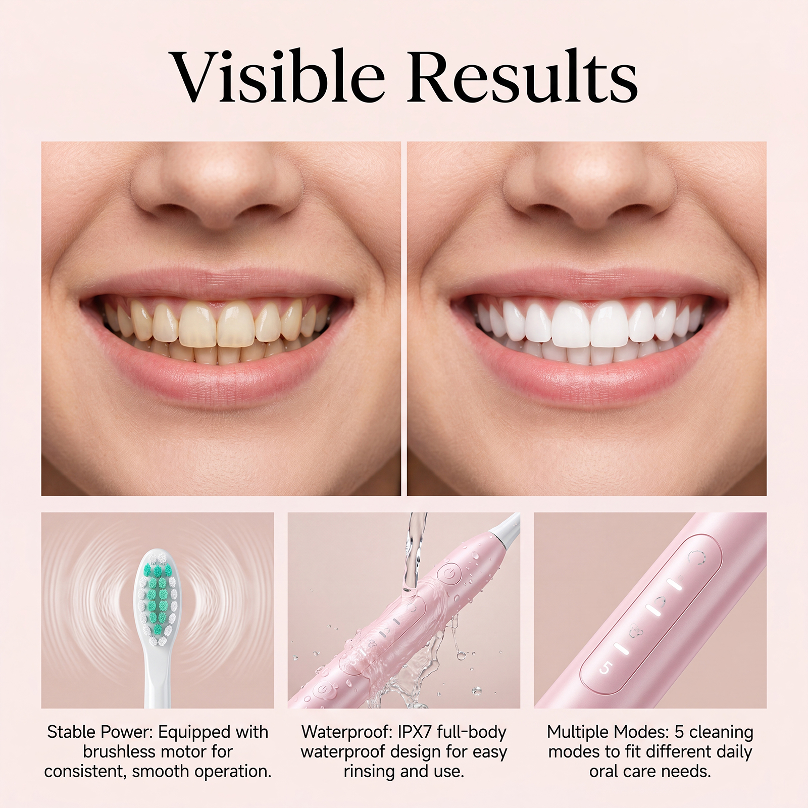 Electric Toothbrush Black Six Brush Heads Usb Charging Soft Hair Teeth Cleaning Stain Removal Gum Protection
