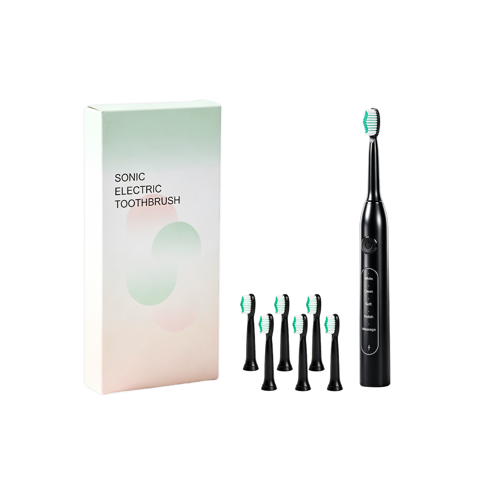 Electric Toothbrush Black Six Brush Heads Usb Charging Soft Hair Teeth Cleaning Stain Removal Gum Protection