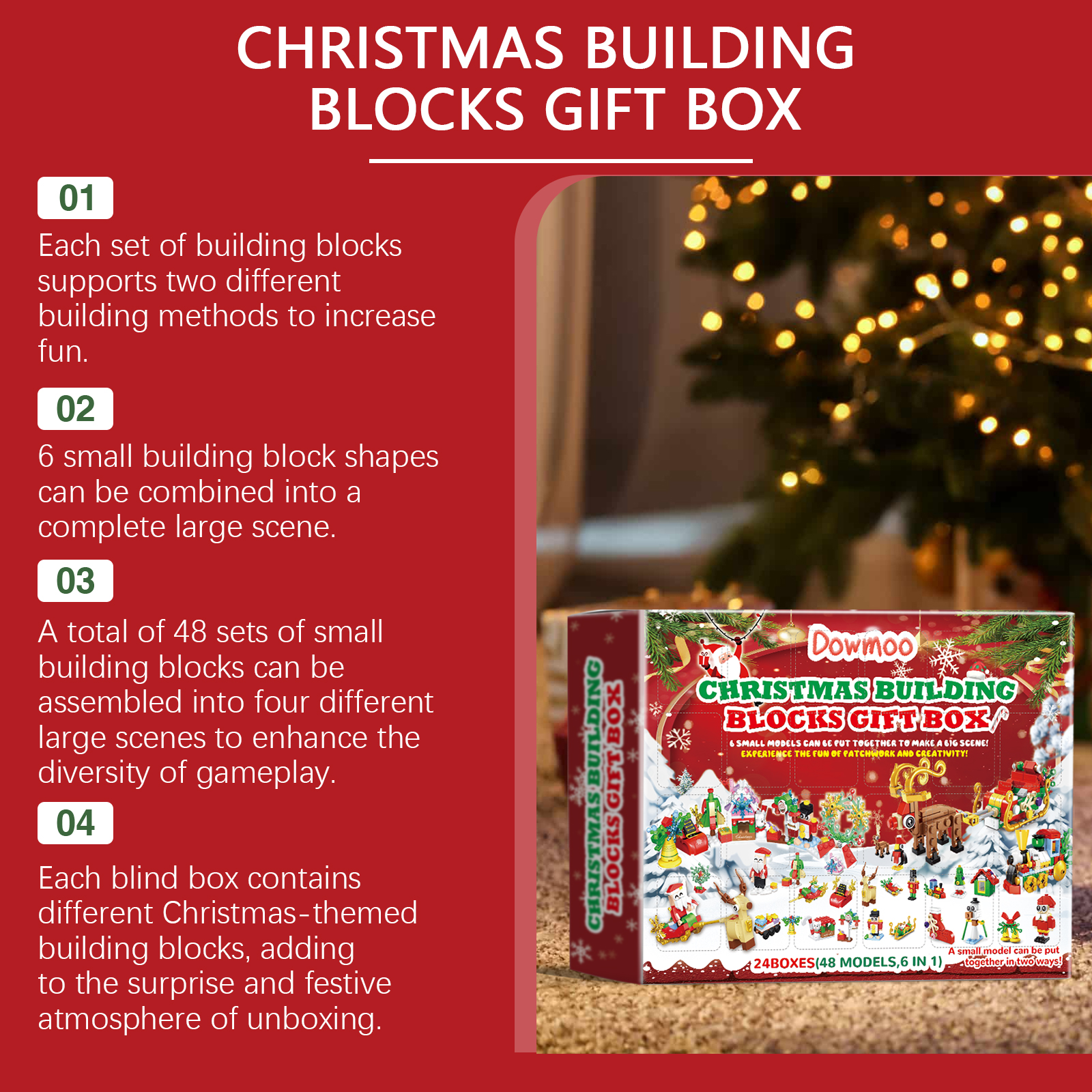 Dowmoo 24 Grid Christmas Building Block Blind Box Set Educational Assemble Small Particle Christmas Gift