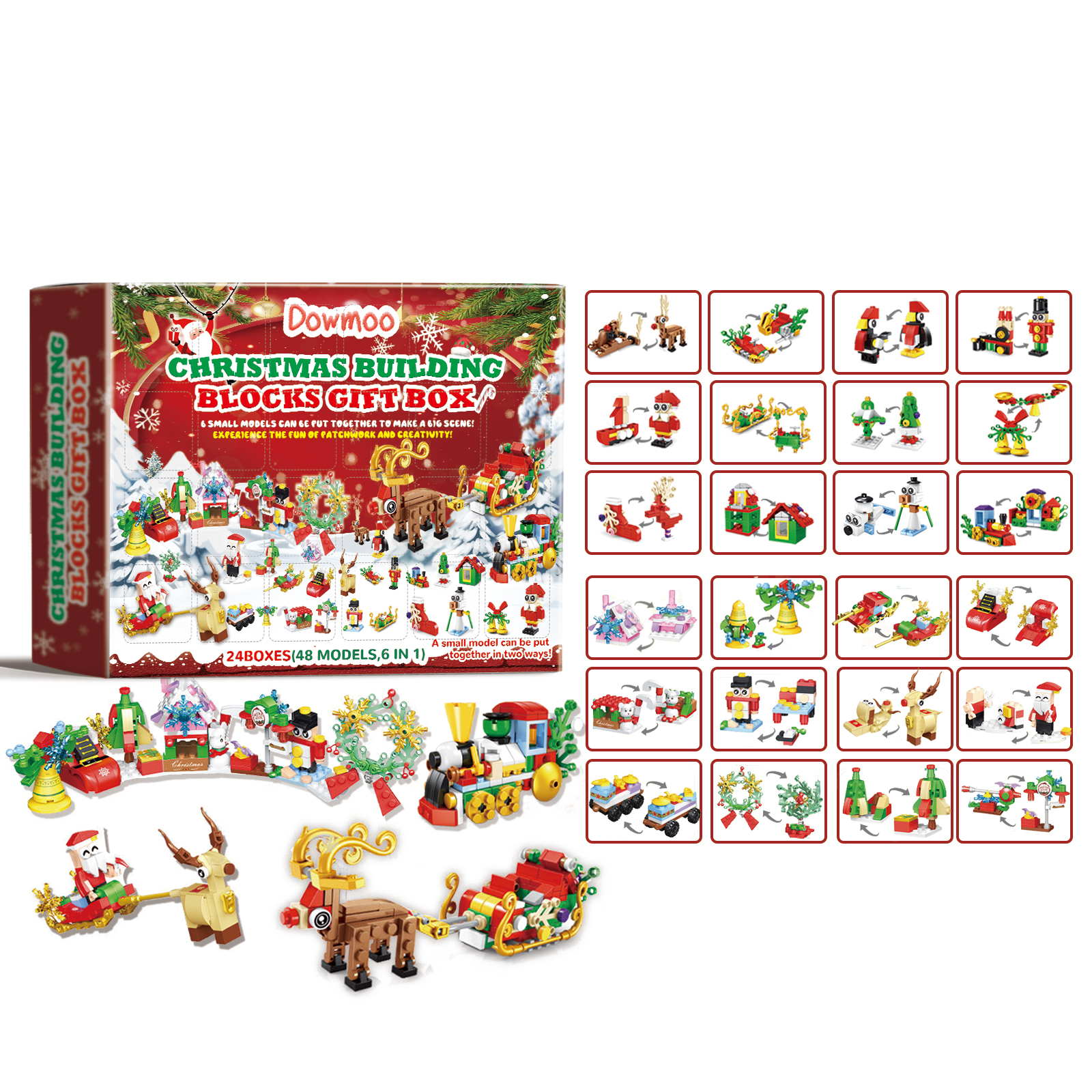 Dowmoo 24 Grid Christmas Building Block Blind Box Set Educational Assemble Small Particle Christmas Gift