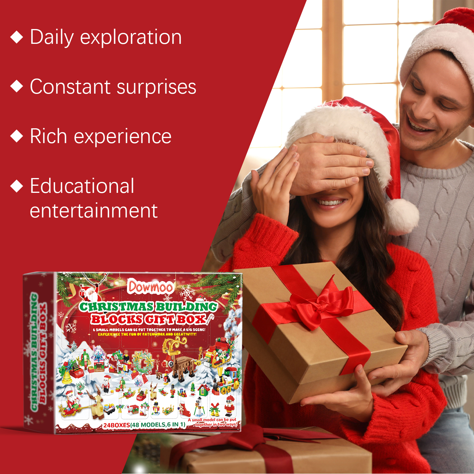 Dowmoo 24 Grid Christmas Building Block Blind Box Set Educational Assemble Small Particle Christmas Gift