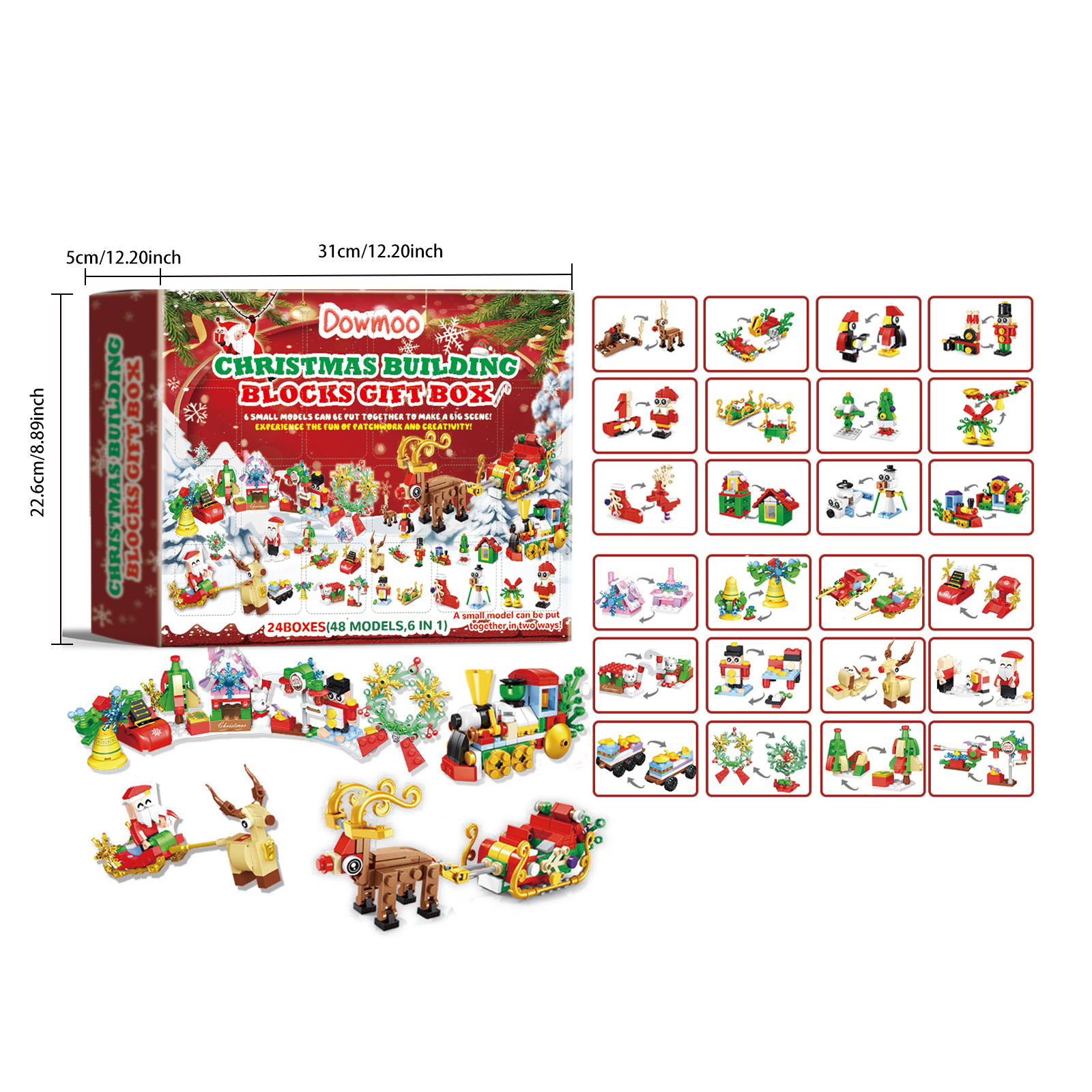 Dowmoo 24 Grid Christmas Building Block Blind Box Set Educational Assemble Small Particle Christmas Gift