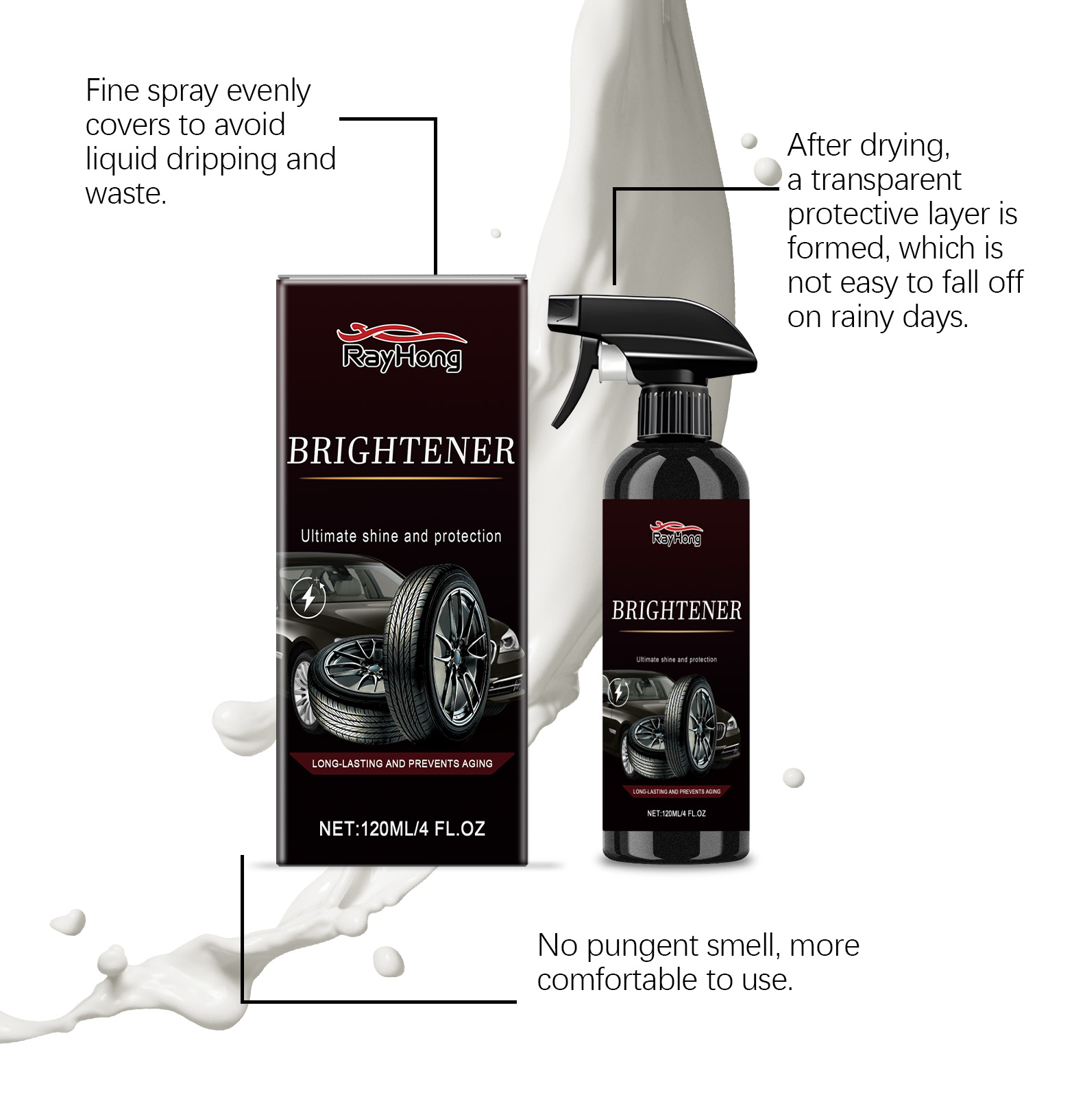 Car Tire Shine Spray Waterproof Anti Dirty Protective Gloss Anti Dust Long Lasting Renew Care