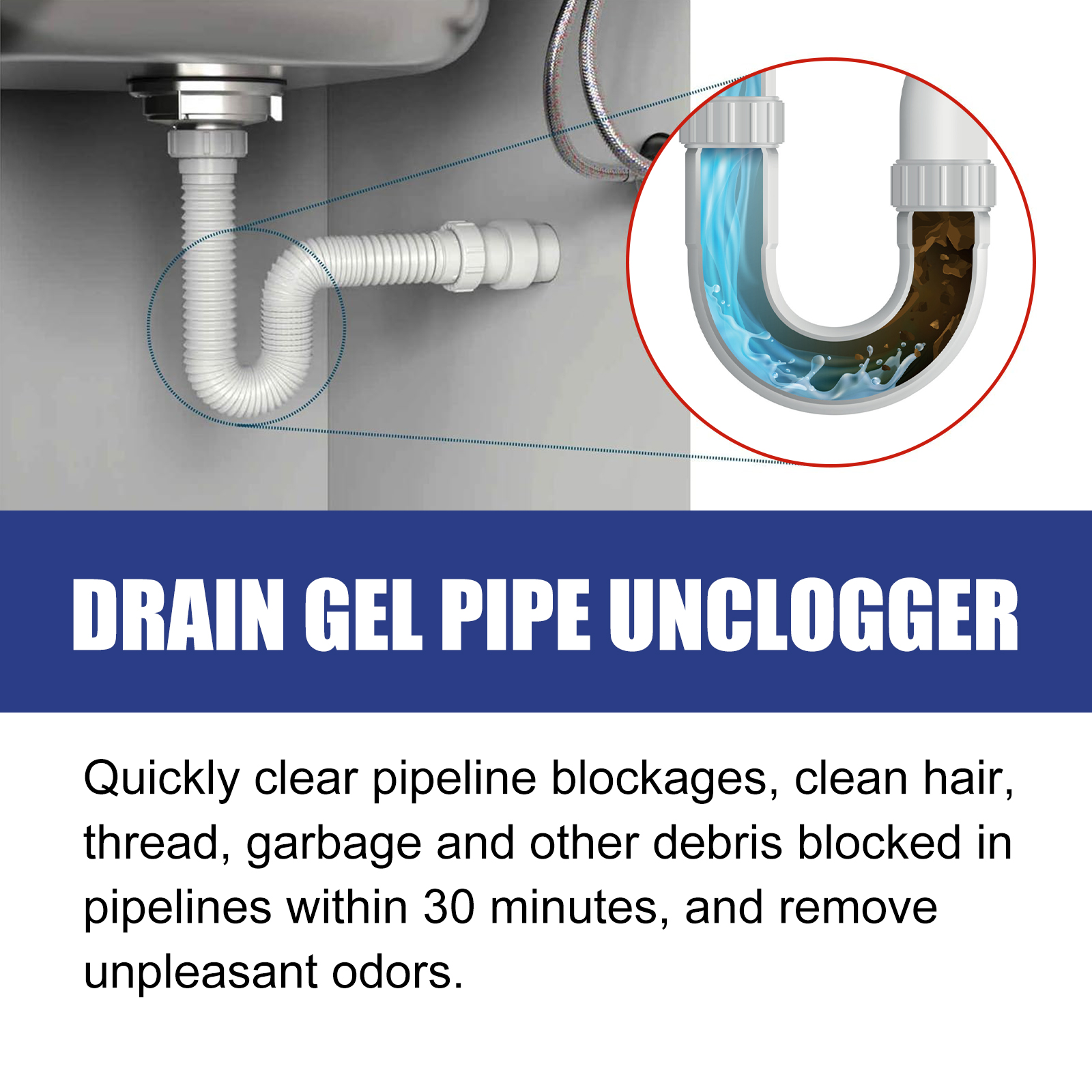 Drain Unclogger Powder Kitchen Sink Bathroom Pipe Cleaner Grease Hair Dissolver Deodorizer 500g