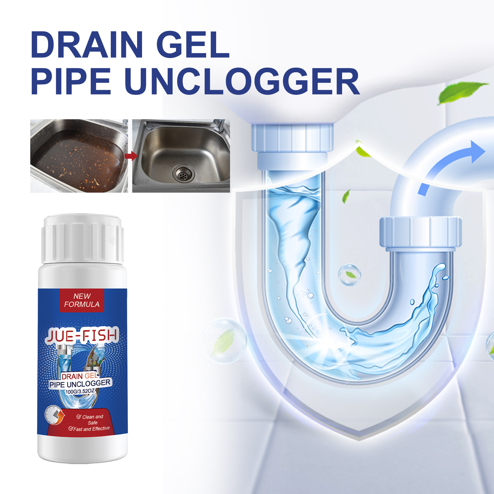 Drain Unclogger Powder Kitchen Sink Bathroom Pipe Cleaner Grease Hair Dissolver Deodorizer 500g