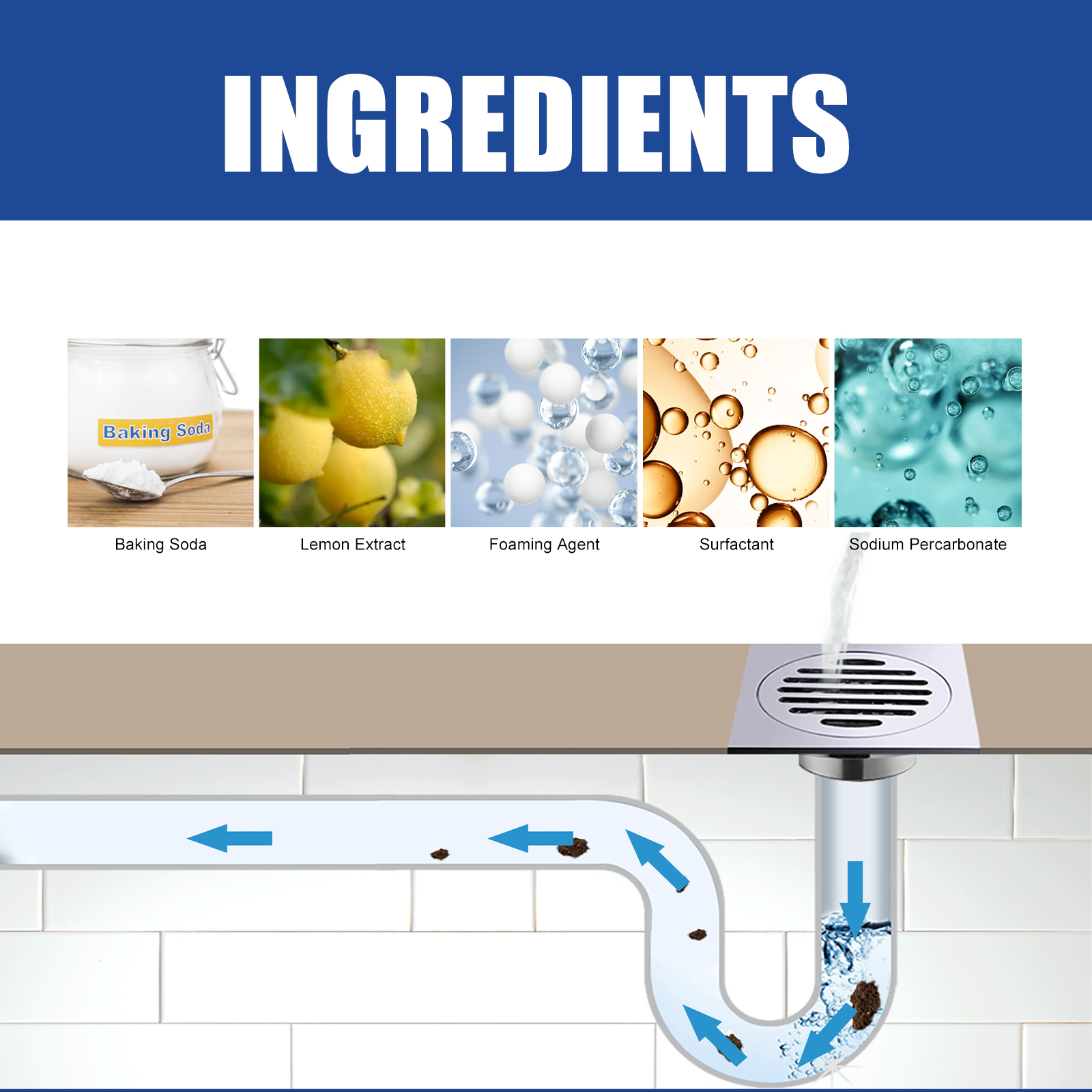 Drain Unclogger Powder Kitchen Sink Bathroom Pipe Cleaner Grease Hair Dissolver Deodorizer 500g