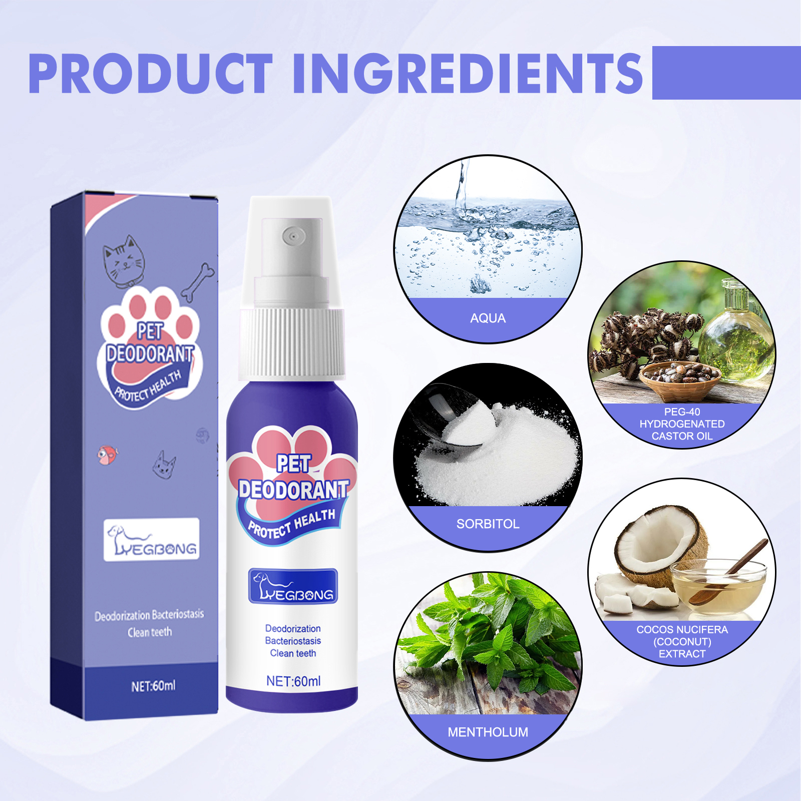 Dog Breath Freshener Spray Pet Oral Cleaning For Cats And Dogs Bad Breath Removal And Dental Care 60ml