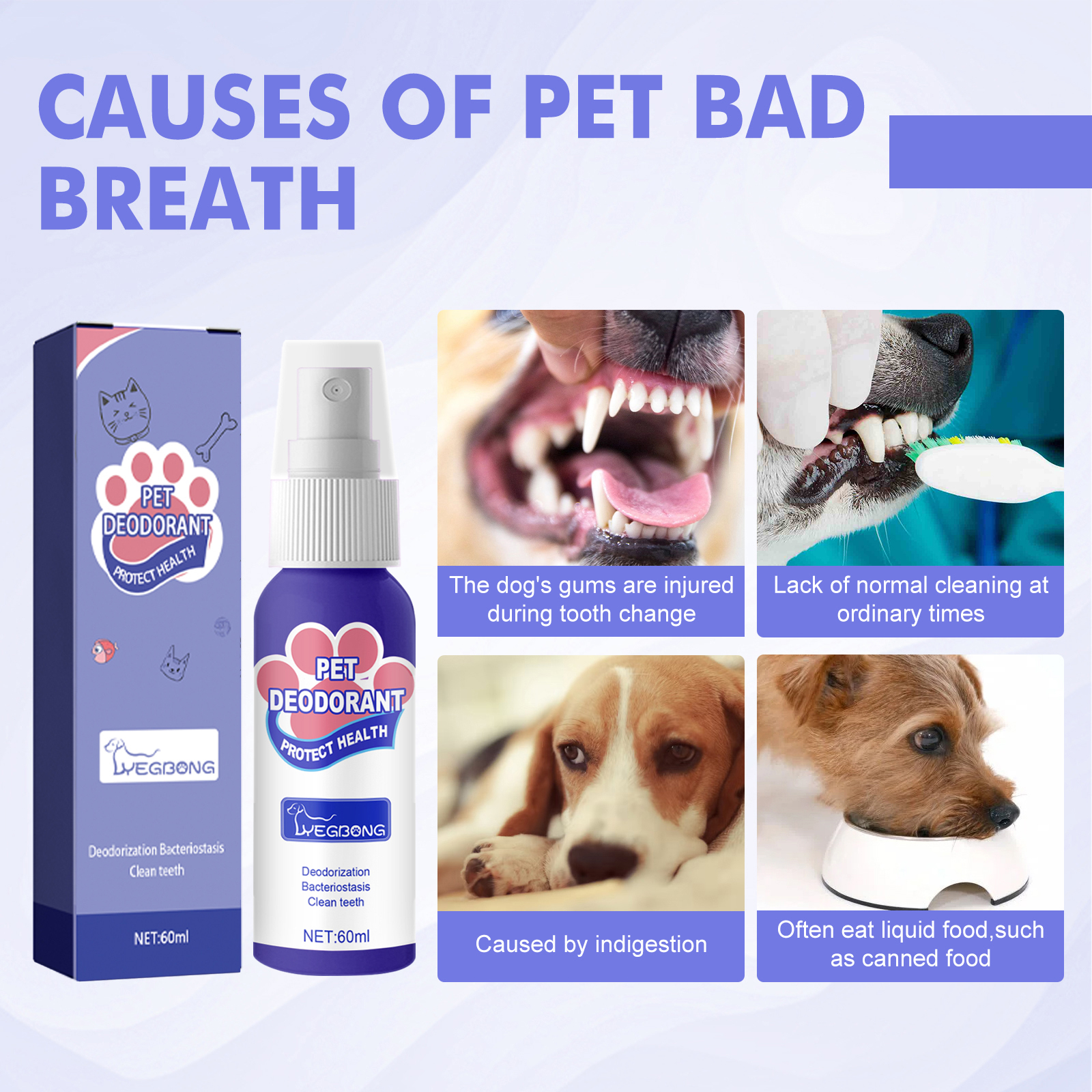 Dog Breath Freshener Spray Pet Oral Cleaning For Cats And Dogs Bad Breath Removal And Dental Care 60ml