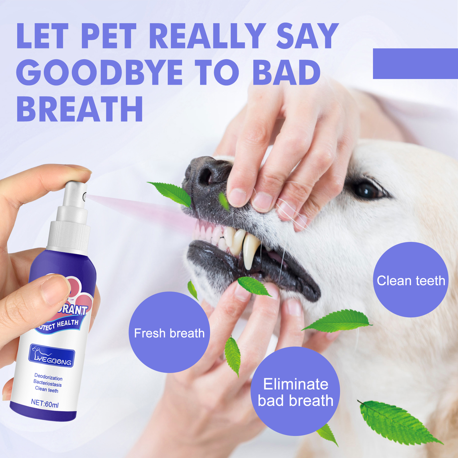 Dog Breath Freshener Spray Pet Oral Cleaning For Cats And Dogs Bad Breath Removal And Dental Care 60ml