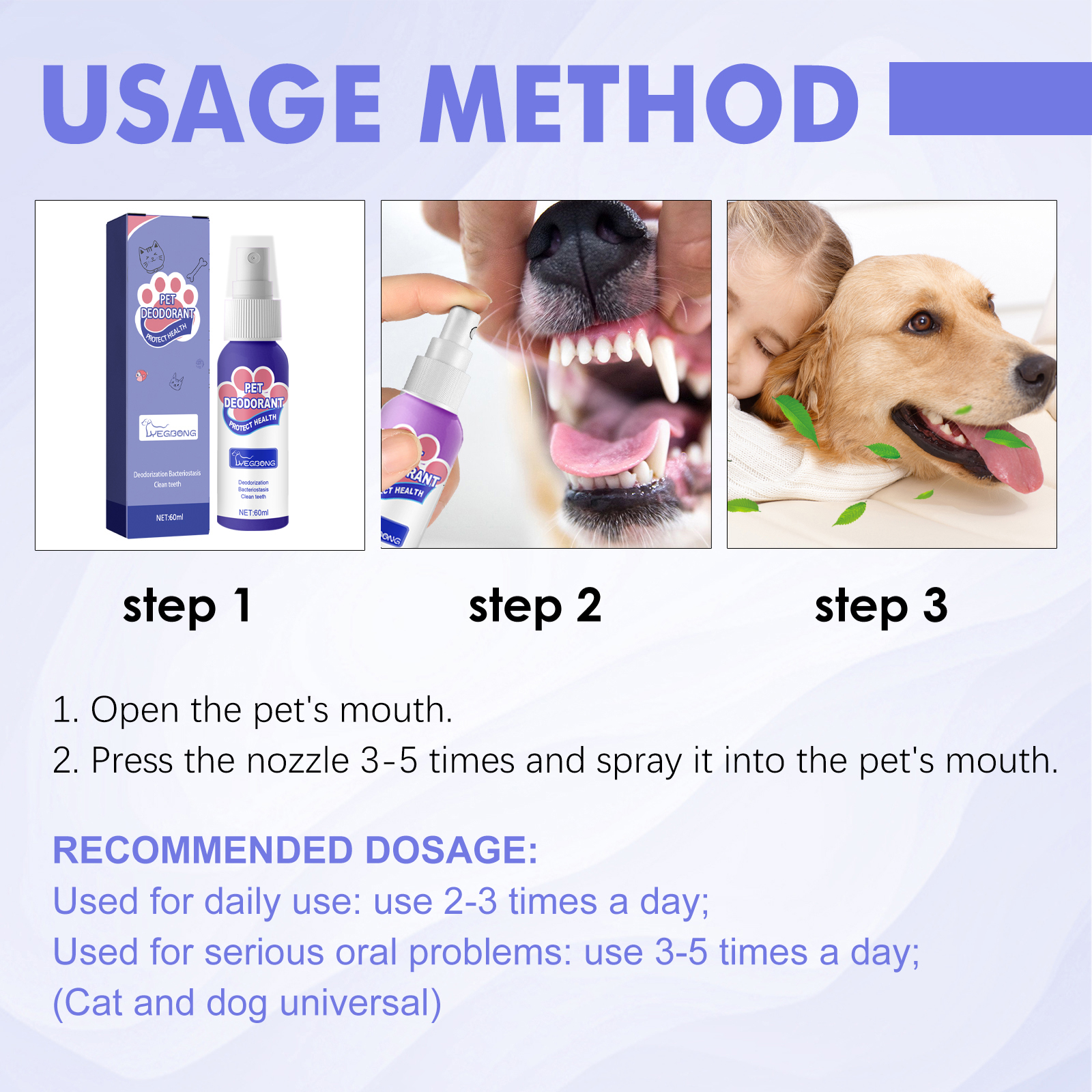 Dog Breath Freshener Spray Pet Oral Cleaning For Cats And Dogs Bad Breath Removal And Dental Care 60ml