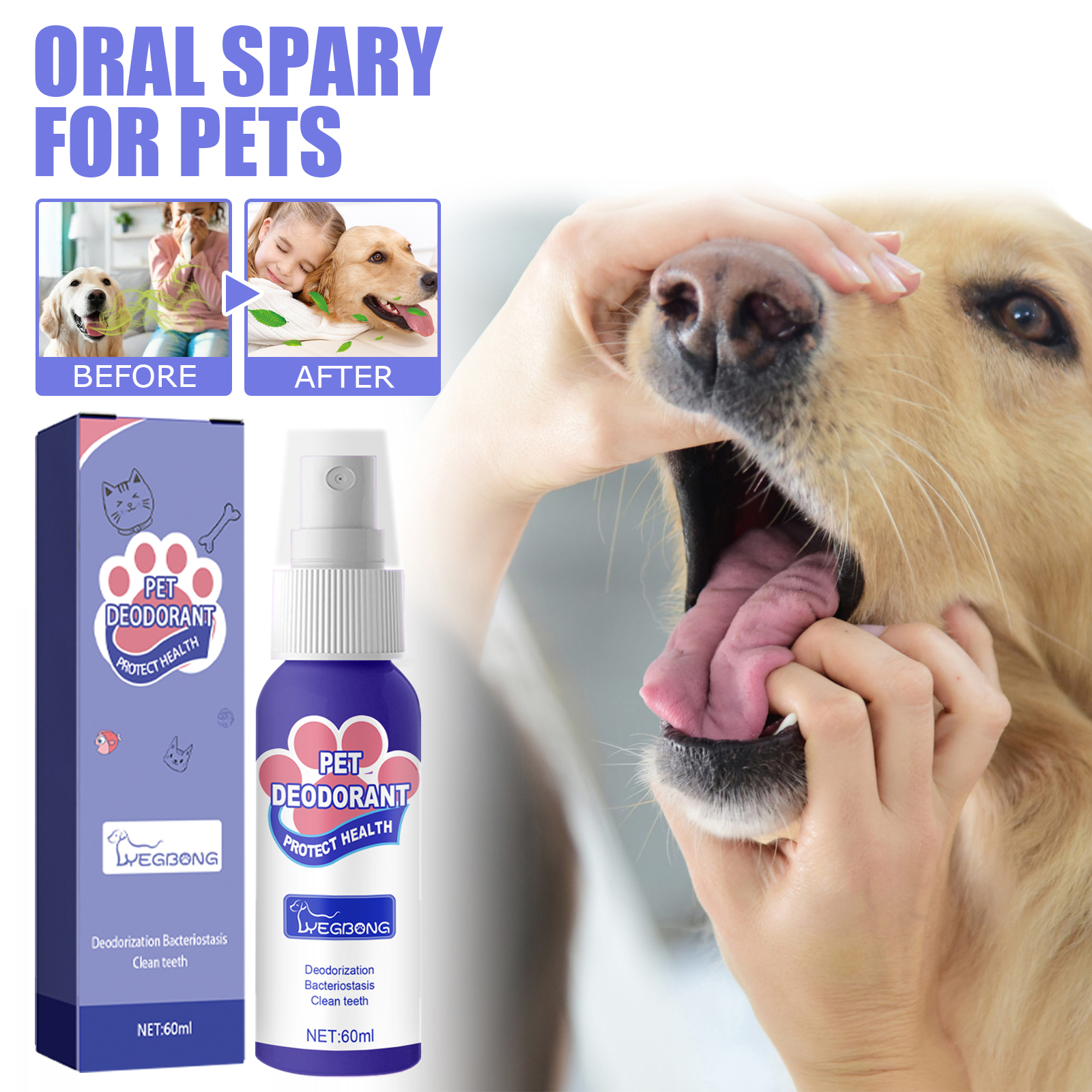 Dog Breath Freshener Spray Pet Oral Cleaning For Cats And Dogs Bad Breath Removal And Dental Care 60ml