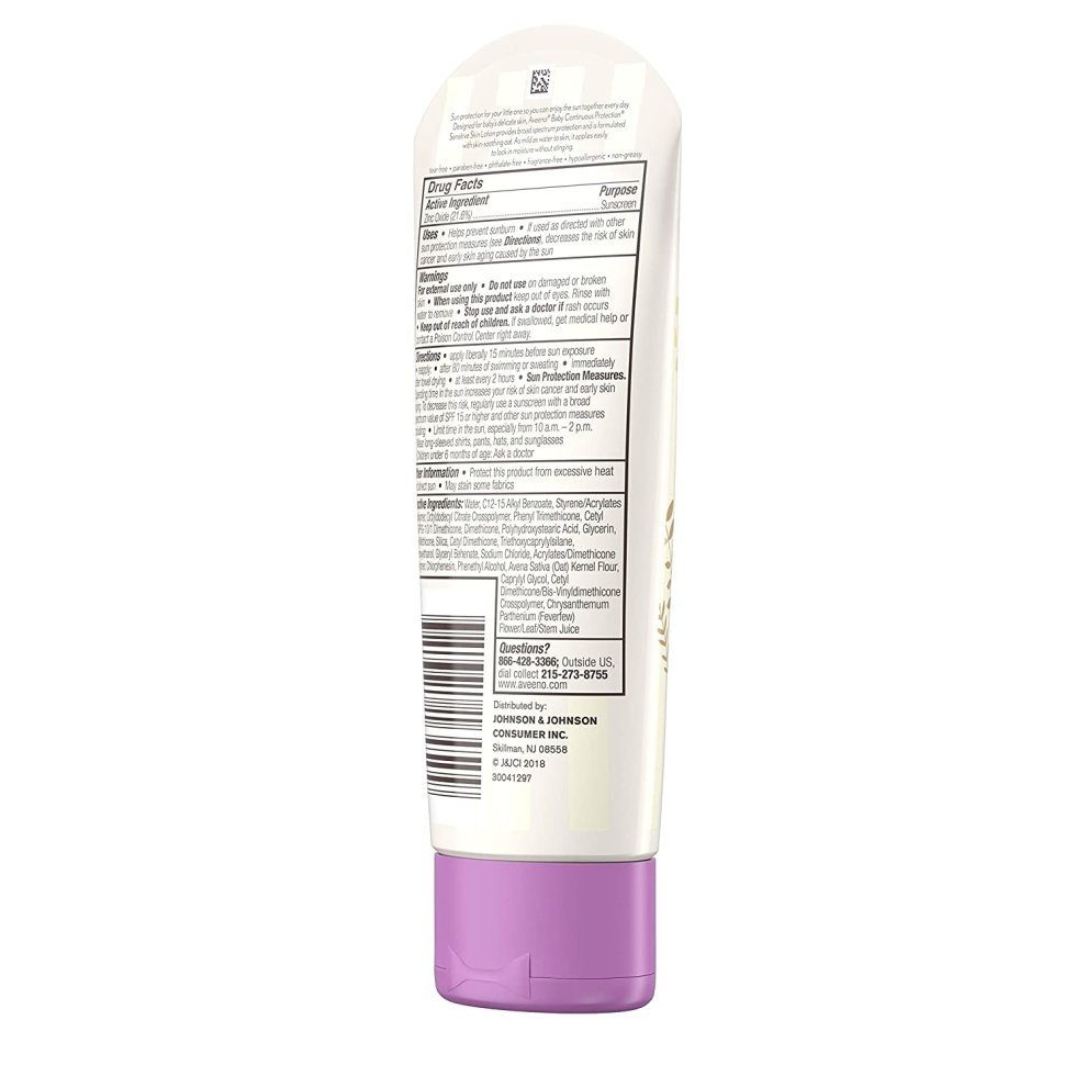 Aveeno Baby Continuous Protection Skin Lotion Zinc Oxide Sunscreen Mineral Sunscreen SPF 50 Sunscreen 88 ml
