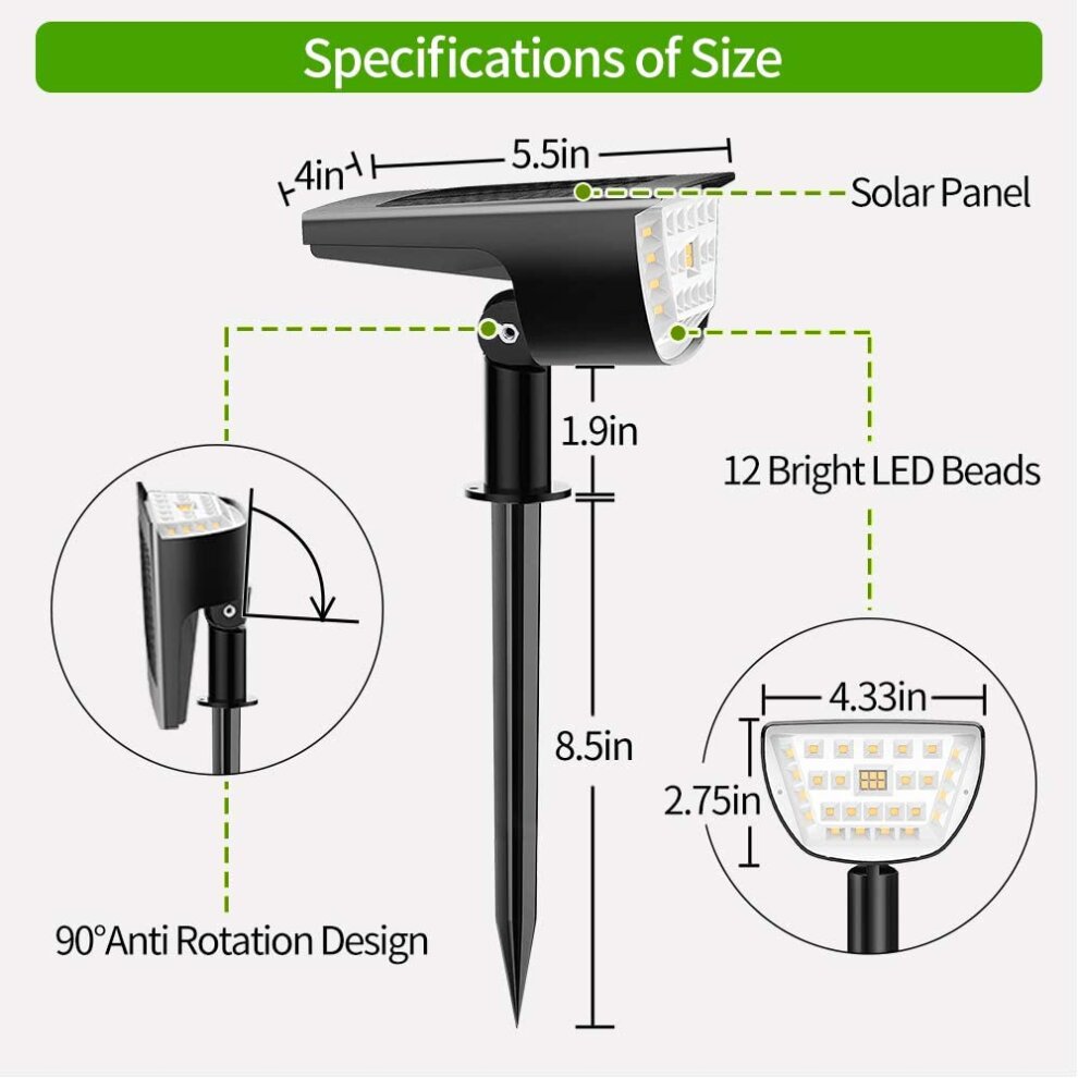 (Warm white) Claoner 32 LED solar landscape spotlights, wireless waterproof solar landsc