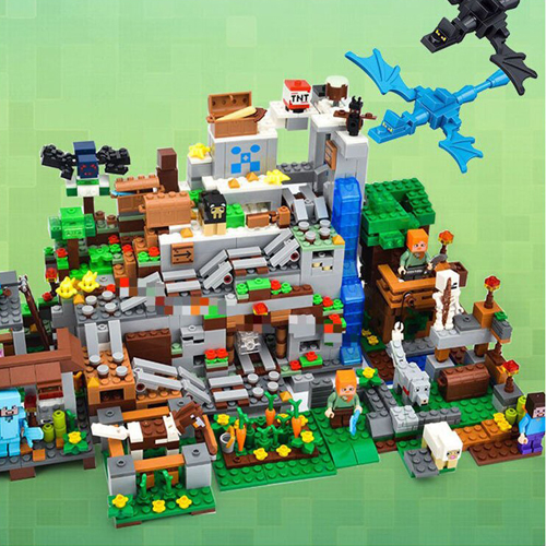 Mountain Cave My World Bricks The Mine Mechanism Minecraftsets Building Block Action Figures Compatible My World Set Gifts Toy 900PCS