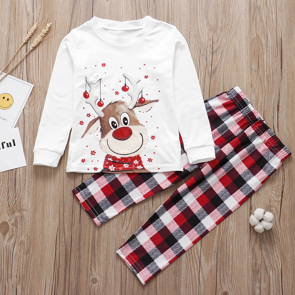 (Baby 3M) Xmas Family Matching Pajamas Set Cute Deer Adult Kid Baby Family Matching Outfits 2023 Christmas Family Pjs Dog Clothes Scarf
