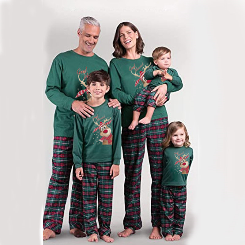 (9M Baby) Christmas Pyjamas Family Matching Kids Xmas Party Pjs Set Nightwear Gifts Suit Green
