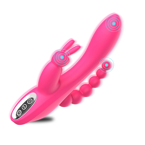 Double Rabbit Vibrator for Her G-spot Vibrator for Women Sex Toys Adult Sex Toys with Anal Beads Realistic Silicone Dildo Massager for Anal Vaginal and Clitoral Stimulation