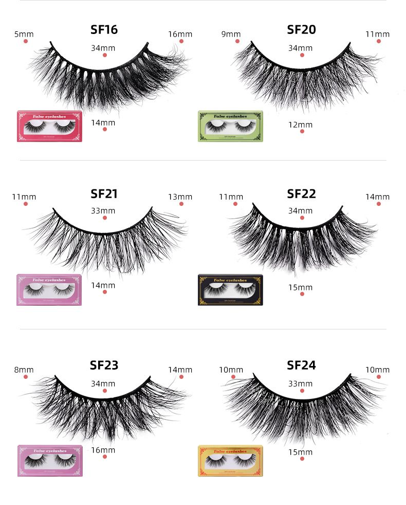 (SF16 Mink Hair) Mink False Eyelashes Extensions Fake Lashes Wispy Curly Fluffy 3D Thick Natural Look Soft Vivid Fashion Party Makeup Tools 10 Pairs Pack